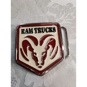 Vintage Ram Trucks Red And White Belt Buckle With Ram Logo Metal Pentagon Shape